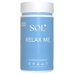 Sol Nutrition Relax Me bottle label, calming branding for stress support