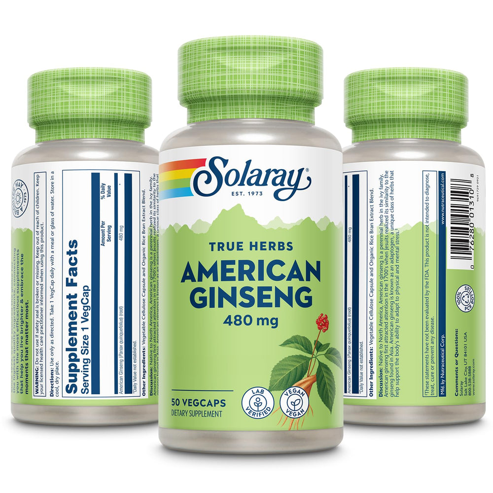 SOLARAY American Ginseng 480 mg capsules ready for daily use