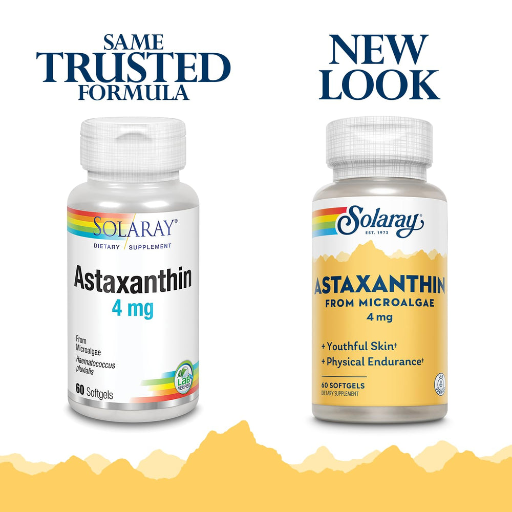 SOLARAY Astaxanthin softgels closeup highlights easy daily supplementation.