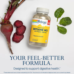 Solaray Betaine HCl Pepsin capsules for protein digestion after meals.