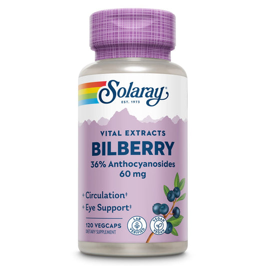SOLARAY Bilberry Extract bottle for daily antioxidant support.