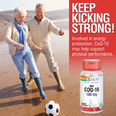 SOLARAY Bio CoQ-10 advanced formula imagery shows CoQsol absorption technology.