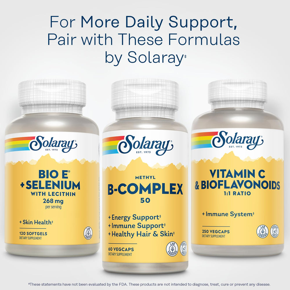 Solaray Bio E bottle with seal communicates trusted daily supplement.