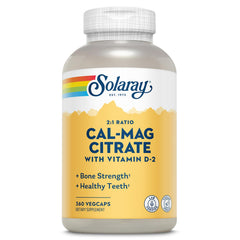 SOLARAY calcium magnesium citrate bottle front showing a 60-day supply for bone and muscle support.