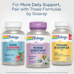 SOLARAY capsule close-up showing 400 mg extract and 72 mg aescin potency.