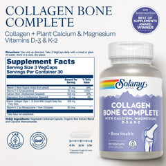 SOLARAY Collagen Bone Complete bottle pour illustrating convenient dosage.