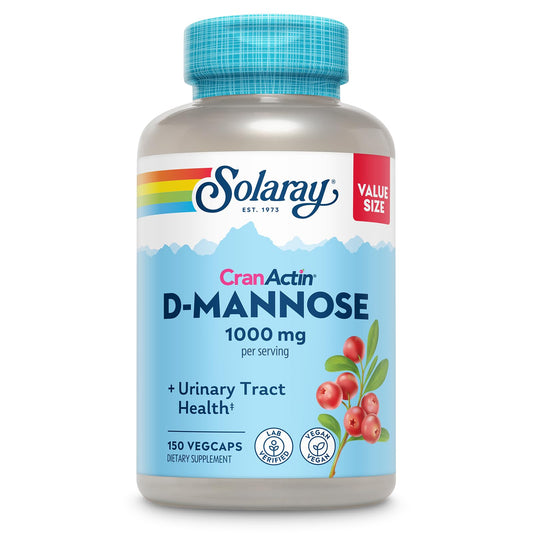 Solaray D-Mannose CranActin bottle highlighting urinary wellness support for daily use.
