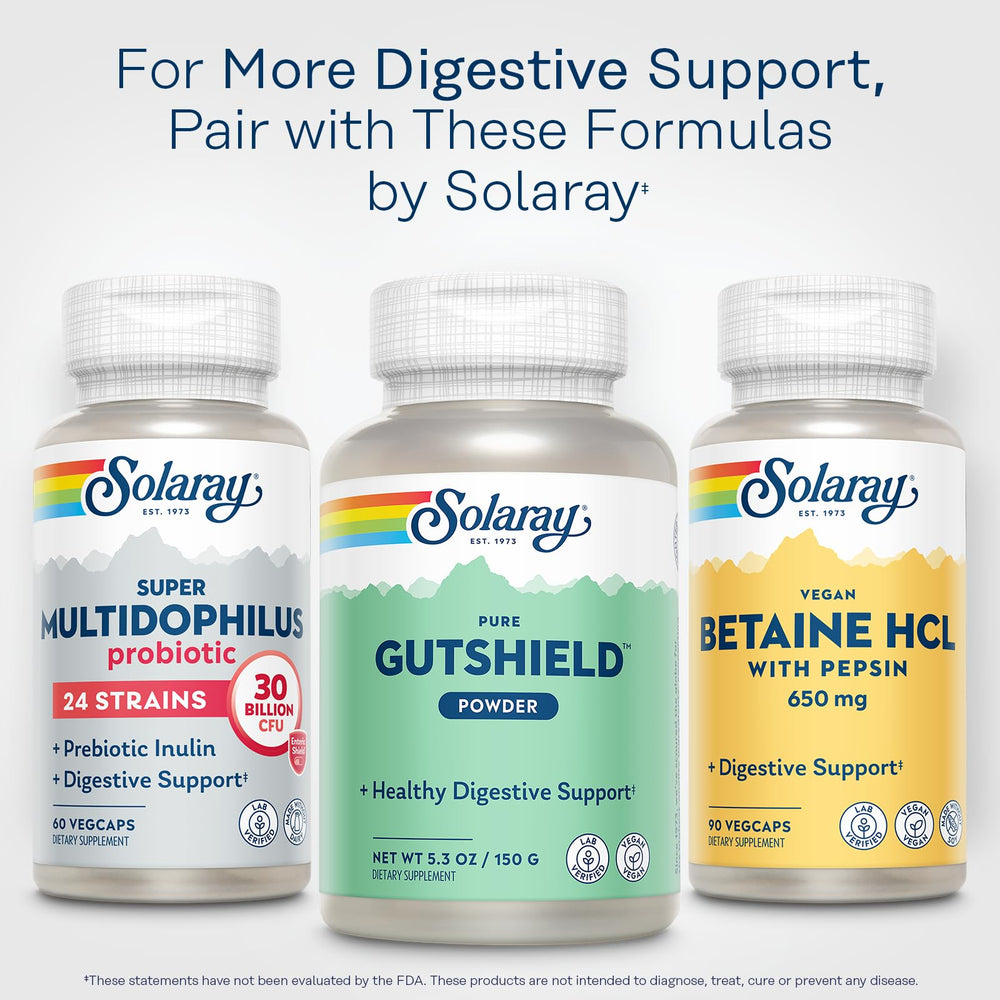 Solaray Gutshield Powder close-up of ingredients for gut support.