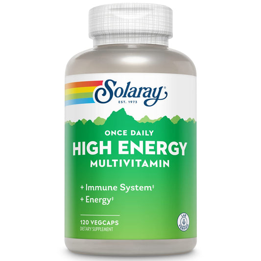 SOLARAY High Energy Multivitamin bottle shown for daily use and easy dosing