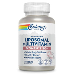 SOLARAY Liposomal Multivitamin for Women 50+ bottle front highlighting age-focused nutrients