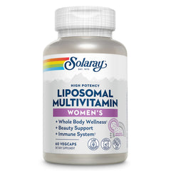 SOLARAY Liposomal Multivitamin for Women bottle highlighting enhanced absorption for daily wellness