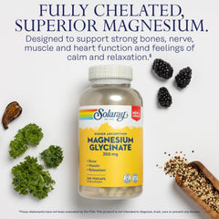 SOLARAY Magnesium Glycinate bottle displays BioPerine badge for potential absorption boost.
