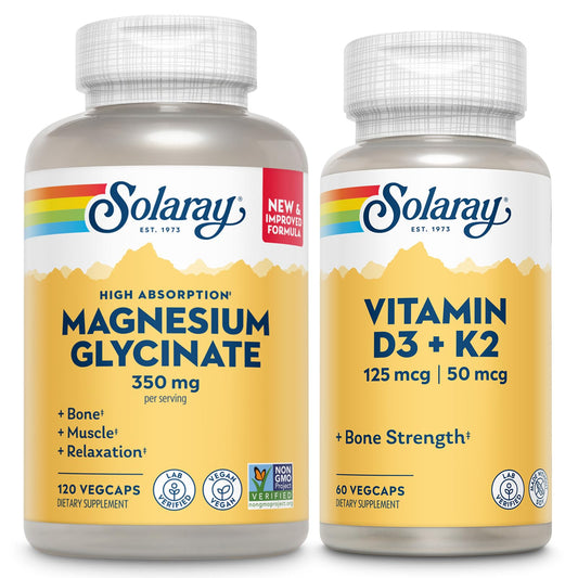 SOLARAY magnesium glycinate d3 k2 bundle bottle supports daily energy and bone health