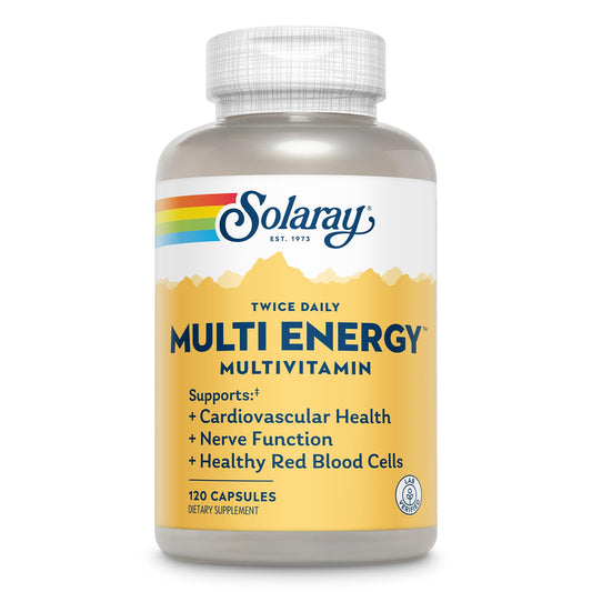 SOLARAY Multi Energy Two Daily bottle front shows eco-friendly packaging for sustainable daily nutrition