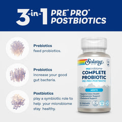 Packaging of SOLARAY Mycrobiome Complete Probiotic with Enteric Shield VegCaps.