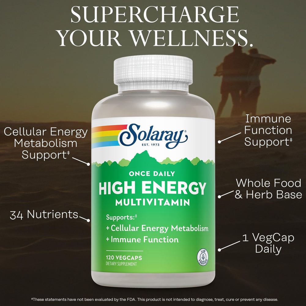 SOLARAY multivitamin capsules ready for daily energy metabolism.