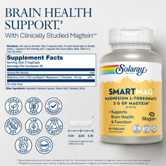 Solaray SmartMag Magtein bottle close-up on label highlighting Magtein content