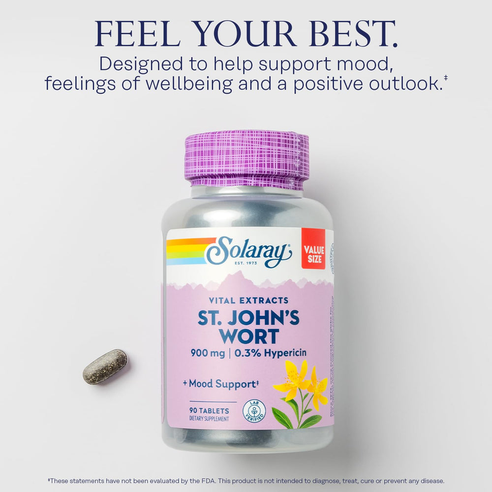 SOLARAY St. John's Wort Aerial Extract tablet illustrating daily dose.
