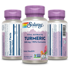 SOLARAY turmeric root extract close-up showing 95% curcumin potency.