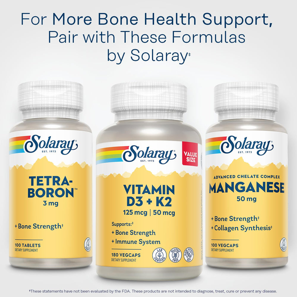 SOLARAY Vitamin D3 K2 180-serving veggie capsules visible in tray.