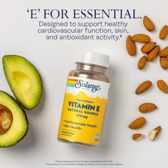 SOLARAY Vitamin E label highlights natural d-alpha-tocopherol source for antioxidant support.