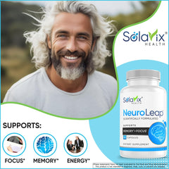 SolaVix NeuroLeap capsules close-up highlighting easy-to-swallow vegan capsules.
