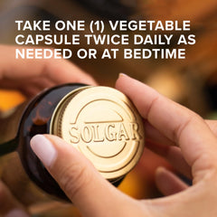 Solgar 5-HTP bottle label detail shows gluten-free and kosher features.