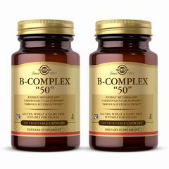 Solgar B-Complex 50 bottle front view showing clean label and vegan formula for energy support