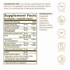 Solgar B-Complex 50 bottle side view highlighting packaging and complete B vitamin blend