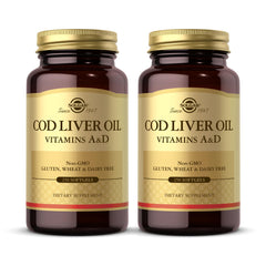 Solgar Cod Liver Oil bottle highlighting vitamins A and D for immune support.