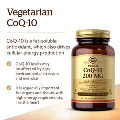 Solgar CoQ-10 capsules inside bottle, convenient daily use