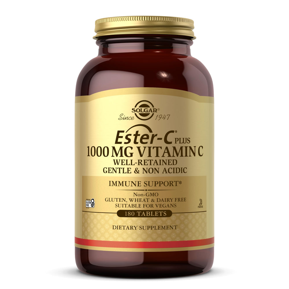 Solgar Ester-C Plus 1000mg bottle front view, gentle on the stomach