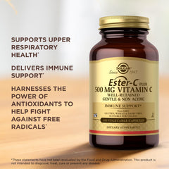 Solgar Ester-C Plus capsules close-up with smooth texture.