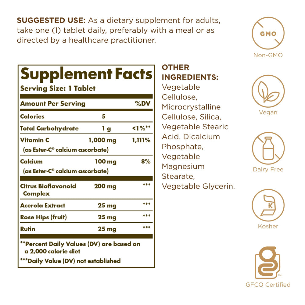 Solgar Ester-C Plus capsules close-up, supports immune health