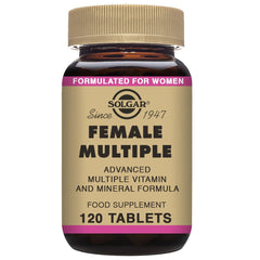 Solgar Female Multiple tablets on table for travel-friendly use