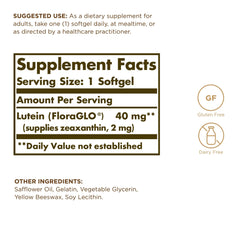Close-up of Solgar Lutein softgels highlighting smooth gel texture.