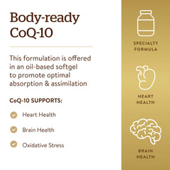 Solgar Megasorb CoQ-10 softgels on table; easy daily ritual for energy.