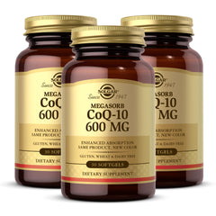 Solgar Megasorb CoQ-10 bottle front view highlighting the brand and formula