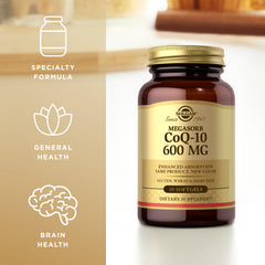 Solgar Megasorb CoQ-10 label close-up showing 600 mg per softgel
