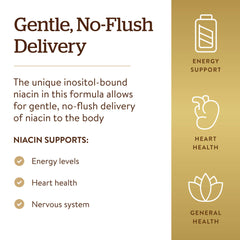 Solgar No-Flush Niacin vegan kosher symbols reinforce dietary-friendly formulation.