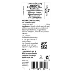 Solgar reduced L-glutathione 250 mg capsules inside bottle for daily use.