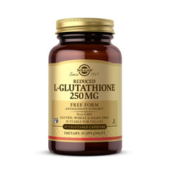 Solgar Reduced L-Glutathione bottle front; antioxidant support for daily vitality.