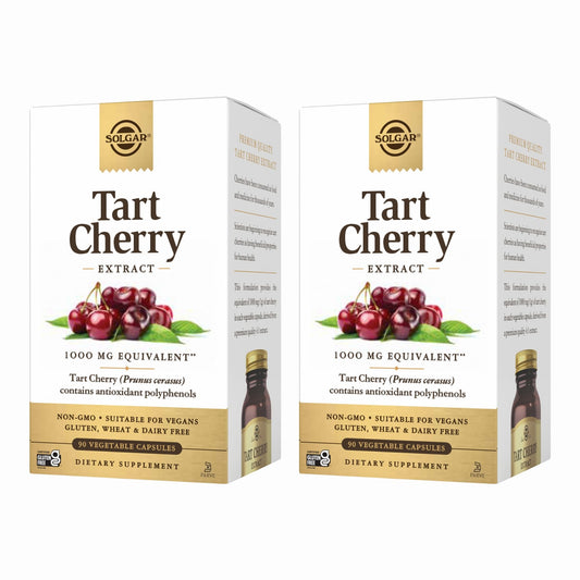 Solgar Tart Cherry 1000mg bottle shown, antioxidant support for daily wellness.