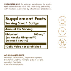 Solgar ubiquinol softgels pouring from jar for daily wellness routine.