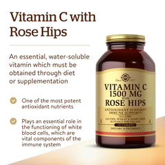 Front packaging view of Solgar Vitamin C 1500 mg with Rose Hips.