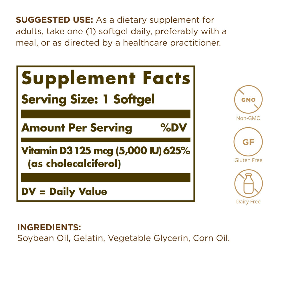 Solgar Vitamin D3 softgels pour demonstrates easy daily intake for D3