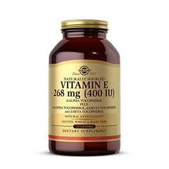 Solgar Vitamin E 268 mg softgel bottle shown for daily wellness