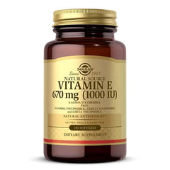 Solgar Vitamin E 670 mg softgels bottle for daily antioxidant protection.