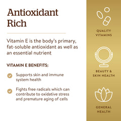 Solgar Vitamin E 670 mg softgels closeup with smooth, easy-to-swallow capsules.
