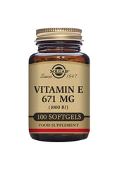 Solgar Vitamin E 670 mg softgels label detail emphasizes tocopherol blend for broad spectrum intake